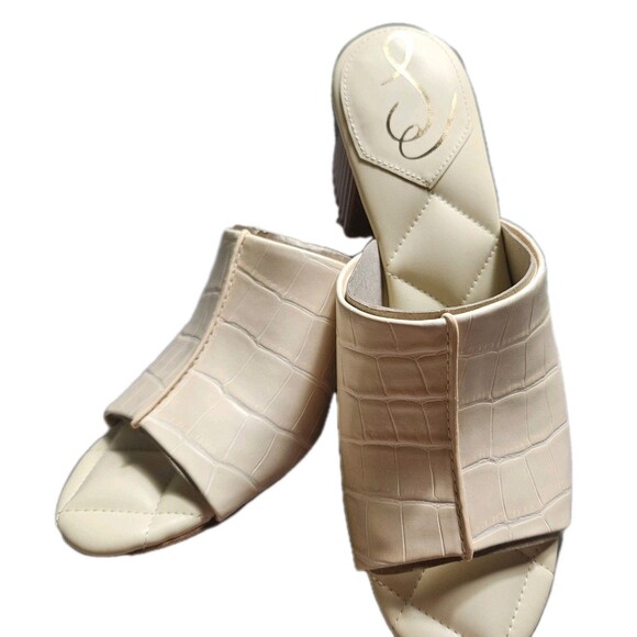 Sam Edelman Sonya Eggshell Sandal Block Heel Croc-Embossed Faux Leathe Size 8 M - Picture 3 of 10